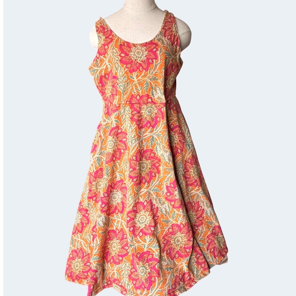 Chaps Orange Pink Floral Sleeveless Fit Flare Midi Dress XL Boho Cottagecore - Picture 2 of 8